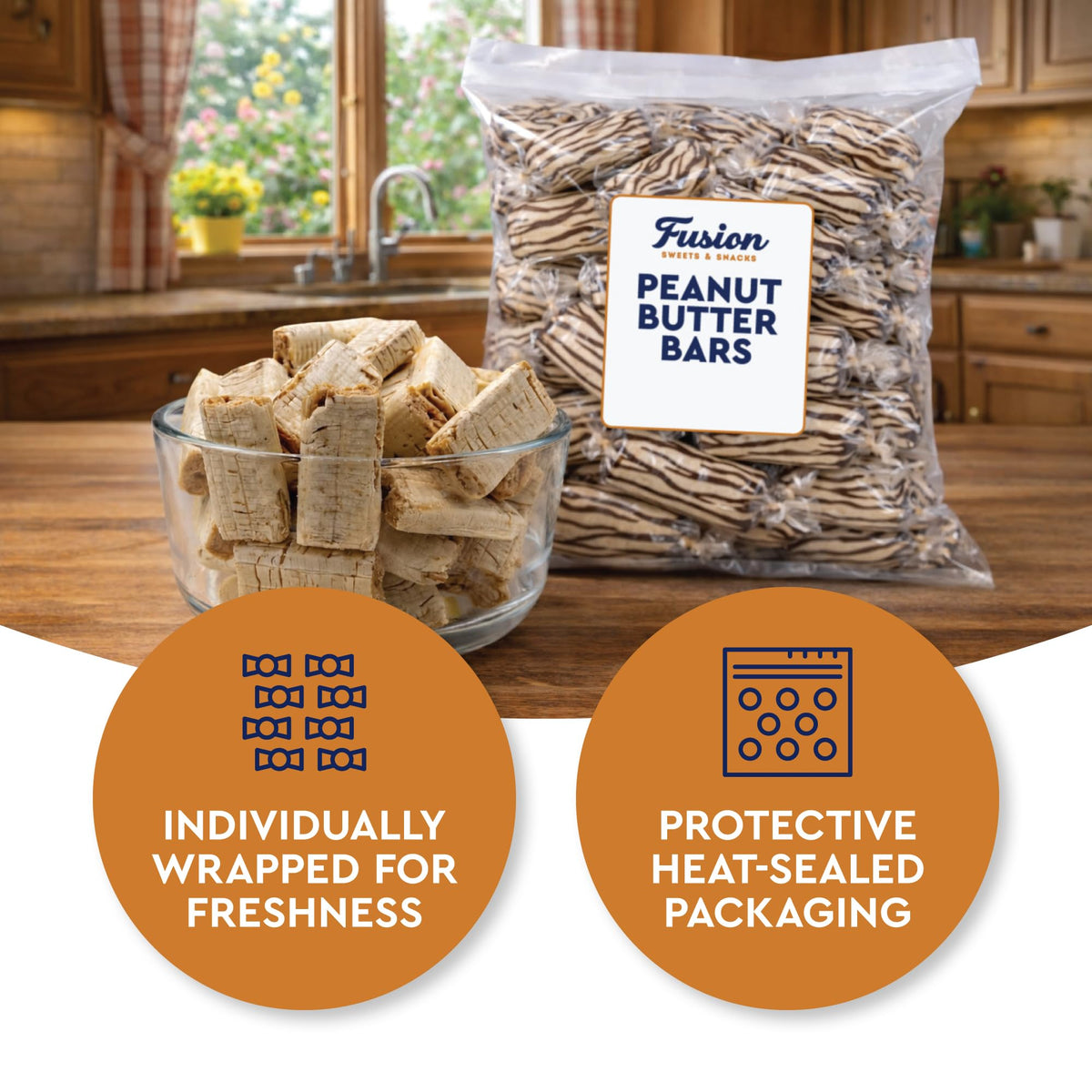 Fusion Sweets Peanut Butter Bars Candy – 2 lb Bulk Bag (Approx 120 Pieces) | Individually Wrapped