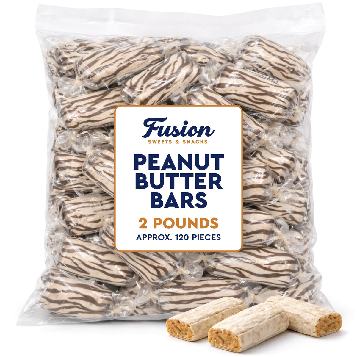 Fusion Sweets Peanut Butter Bars Candy – 2 lb Bulk Bag (Approx 120 Pieces) | Individually Wrapped
