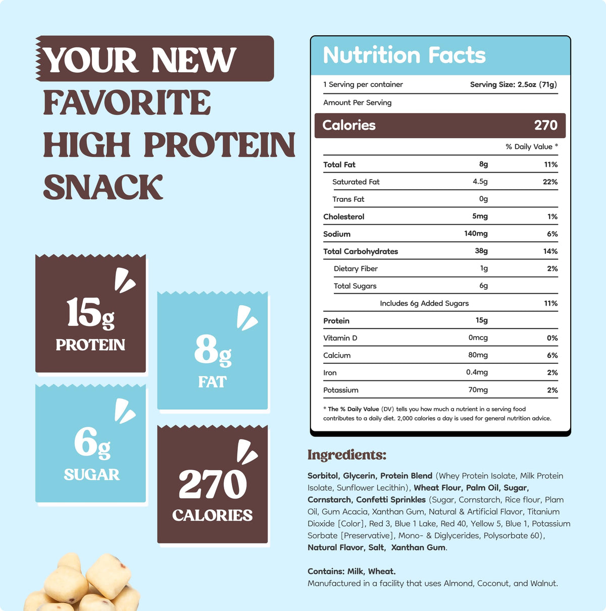 FUUL Protein Cookie Dough Birthday Cake — 15g Protein, 6g Sugar, Shelf-Stable (Pack of 8)