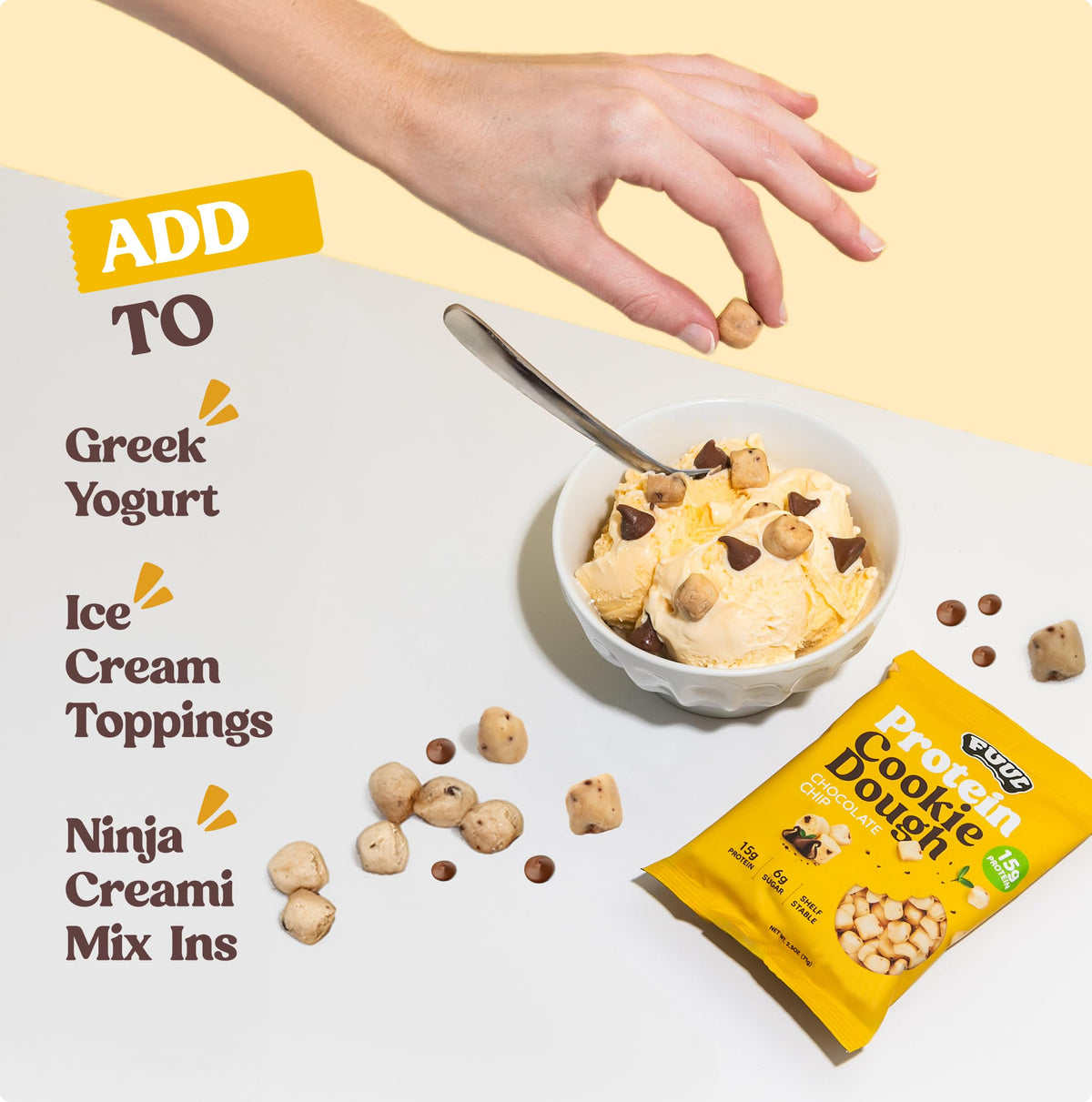 FUUL Protein Cookie Dough – Chocolate Chip, 15g Protein, Low Sugar, Pack of 8