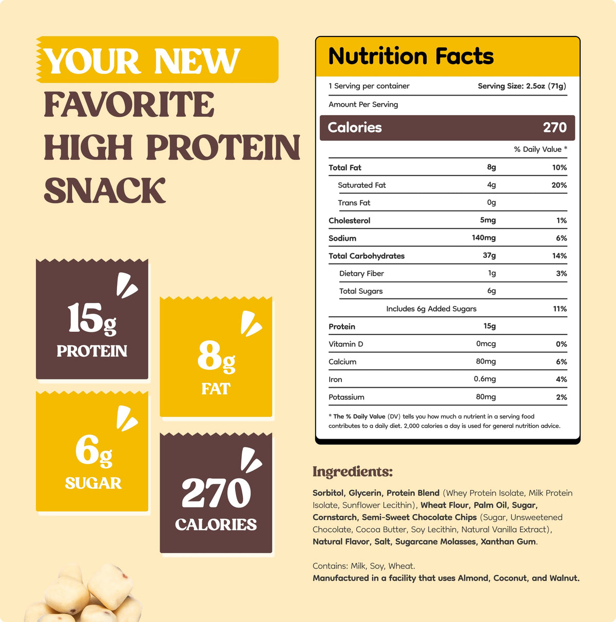 FUUL Protein Cookie Dough – Chocolate Chip, 15g Protein, Low Sugar, Pack of 8