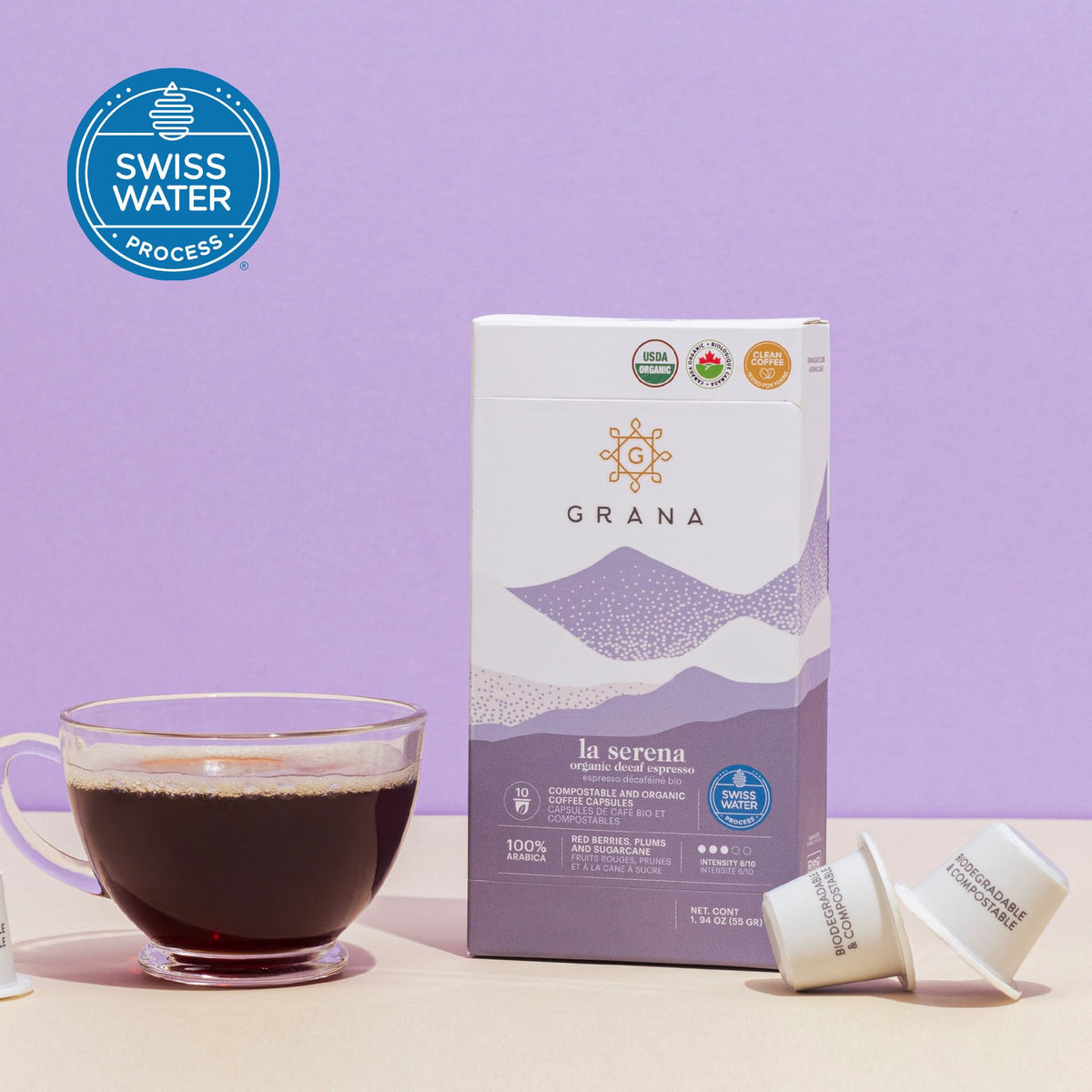 G Grana Decaf Coffee Pods – Nespresso OriginalLine Compatible, 40 Count, Dark Roast, USDA Organic 100% Arabica, Compostable Capsules