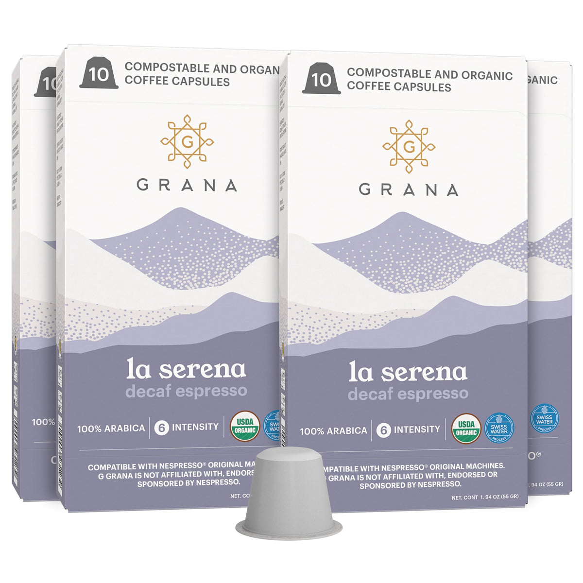 G Grana Decaf Coffee Pods – Nespresso OriginalLine Compatible, 40 Count, Dark Roast, USDA Organic 100% Arabica, Compostable Capsules