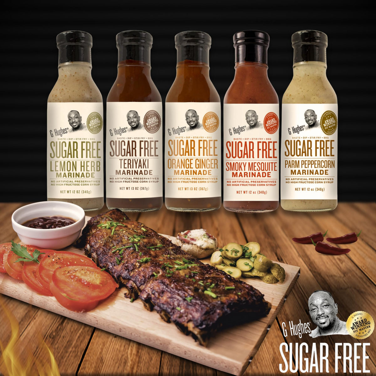G Hughes Sugar Free Marinades Gift Set – Gluten Free & Low-Calorie Flavors (Lemon Herb, Teriyaki, Orange Ginger)