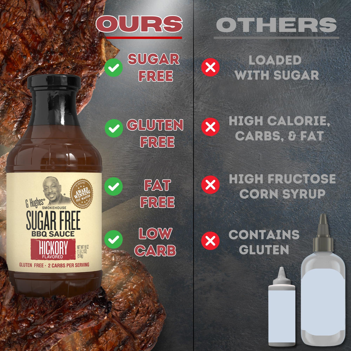 G Hughes Sugar Free BBQ Sauces 3-Pack: Hickory, Honey Mustard & Teriyaki