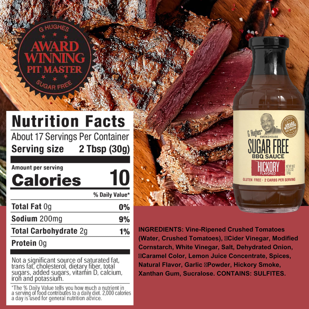 G Hughes Sugar Free BBQ Sauce Variety Pack – Original, Honey, Maple Brown & Hickory (4 x 18 oz) Gluten Free