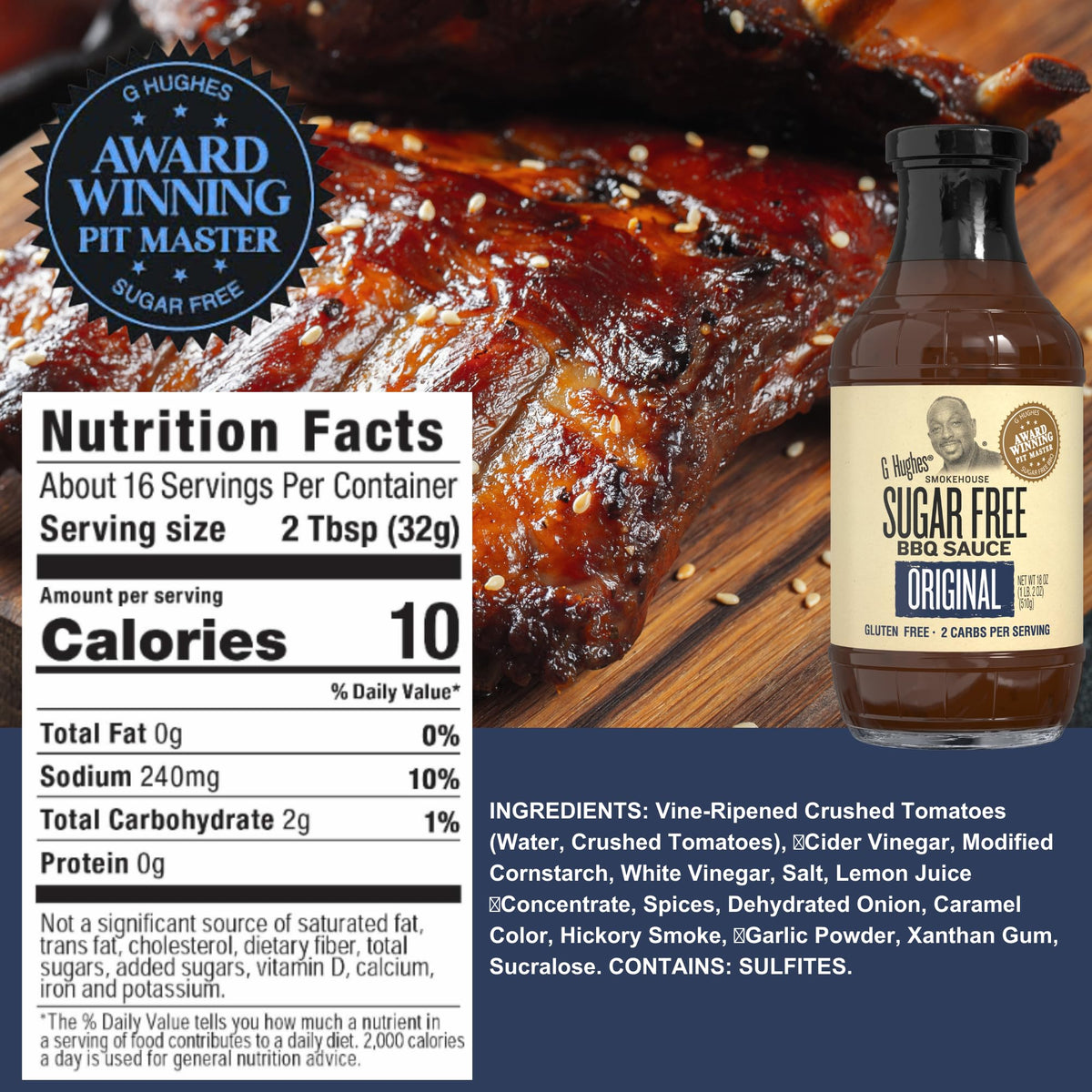G Hughes Sugar Free BBQ Sauce Variety Pack – Original, Honey, Maple Brown & Hickory (4 x 18 oz) Gluten Free
