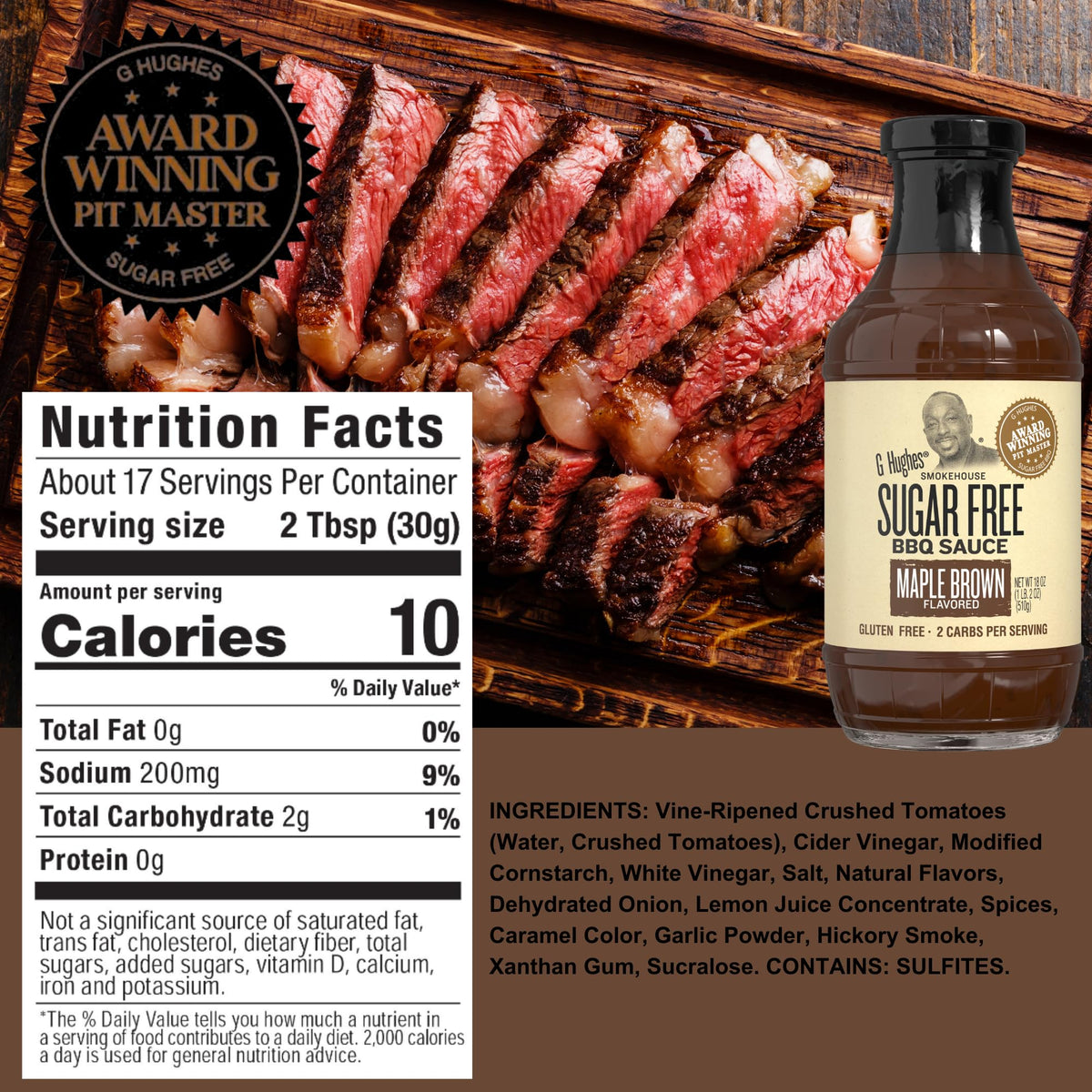G Hughes Sugar Free BBQ Sauce Variety Pack – Original, Honey, Maple Brown & Hickory (4 x 18 oz) Gluten Free