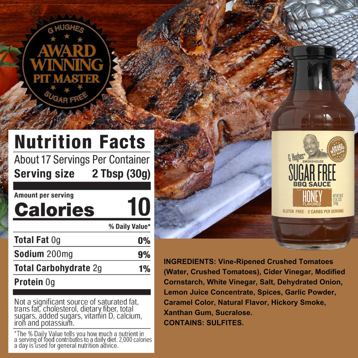 G Hughes Sugar Free BBQ Sauce Variety Pack – Original, Honey, Maple Brown & Hickory (4 x 18 oz) Gluten Free