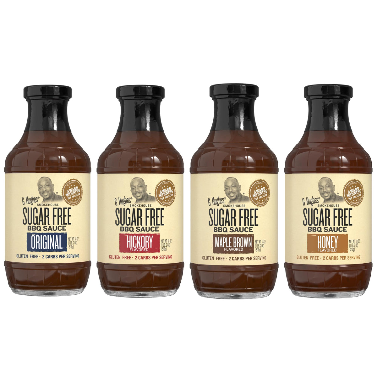 G Hughes Sugar Free BBQ Sauce Variety Pack – Original, Honey, Maple Brown & Hickory (4 x 18 oz) Gluten Free