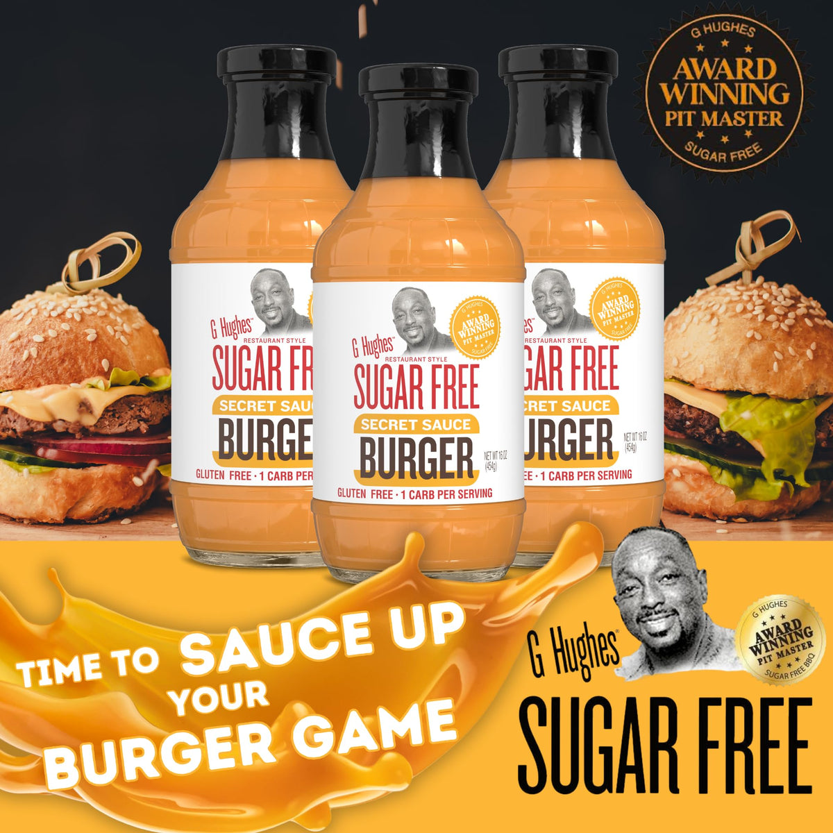 G Hughes Sugar Free Burger Secret Sauce - Gluten Free, 3-Pack, 16 oz