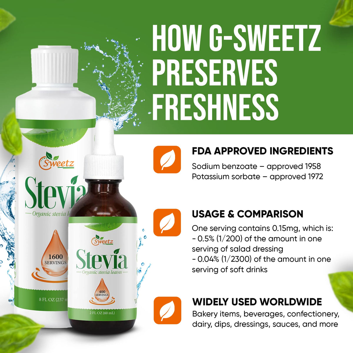 G-Sweetz Liquid Stevia Drops – Organic Reb-D Rich Extract, Zero-Calorie Sweetener, 16 fl oz (3200 Servings)