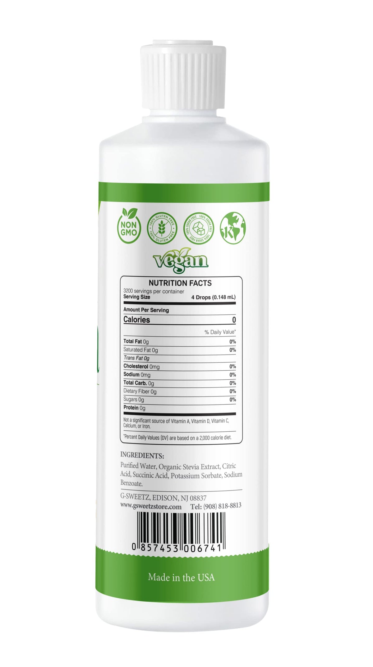 G-Sweetz Liquid Stevia Drops – Organic Reb-D Rich Extract, Zero-Calorie Sweetener, 16 fl oz (3200 Servings)