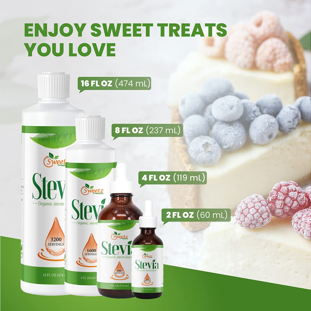 G-Sweetz Liquid Stevia Drops – Organic Reb-D Rich Extract, Zero-Calorie Sweetener, 16 fl oz (3200 Servings)