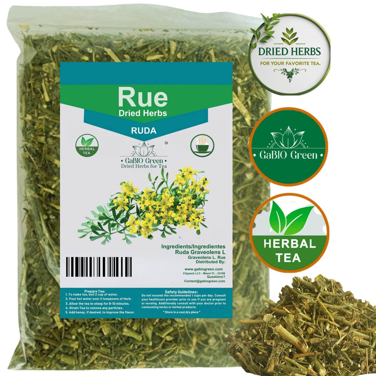 Gabio Green RUE Dried Rue Leaves – Raw Rue Herbs (Ruta graveolens) 8 oz