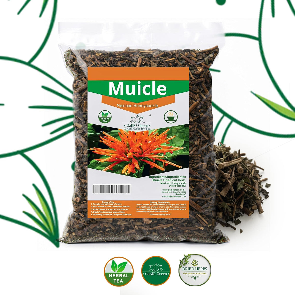 Gabio Green Muicle Mexican Honeysuckle Tea – Caffeine-Free Loose Leaf Herbal Tea (230 g)