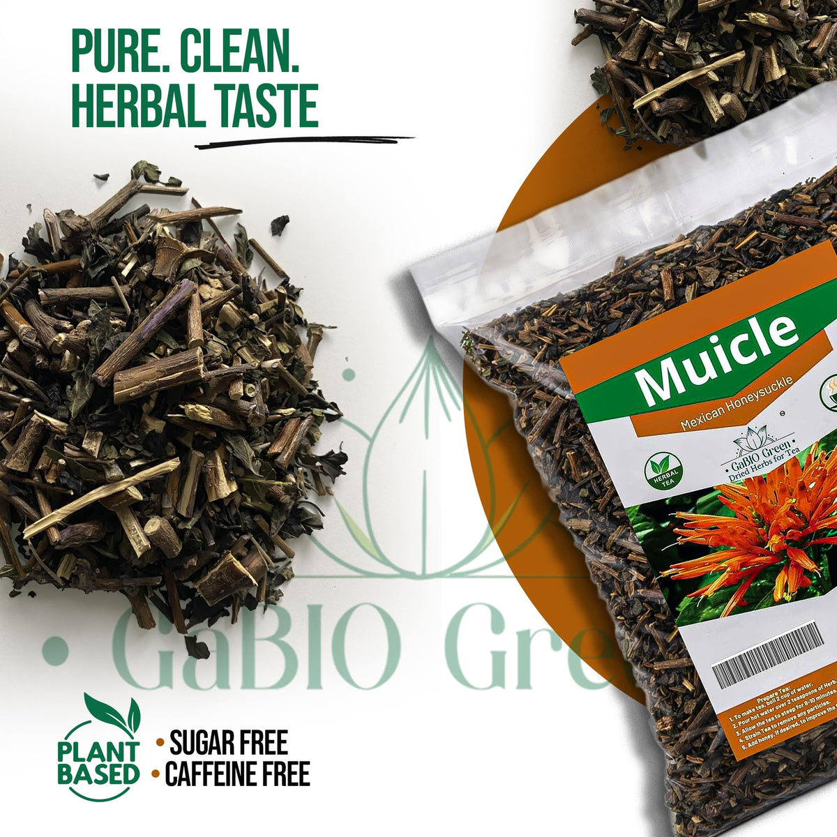 Gabio Green Muicle Mexican Honeysuckle Tea – Caffeine-Free Loose Leaf Herbal Tea (230 g)