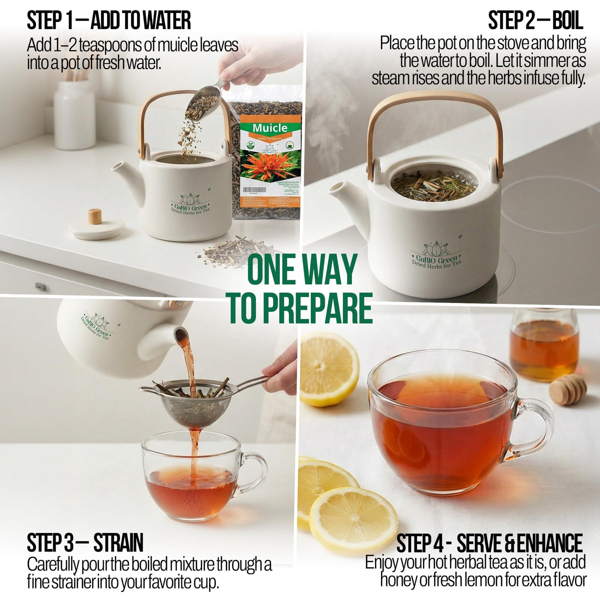 Gabio Green Muicle Mexican Honeysuckle Tea – Caffeine-Free Loose Leaf Herbal Tea (230 g)
