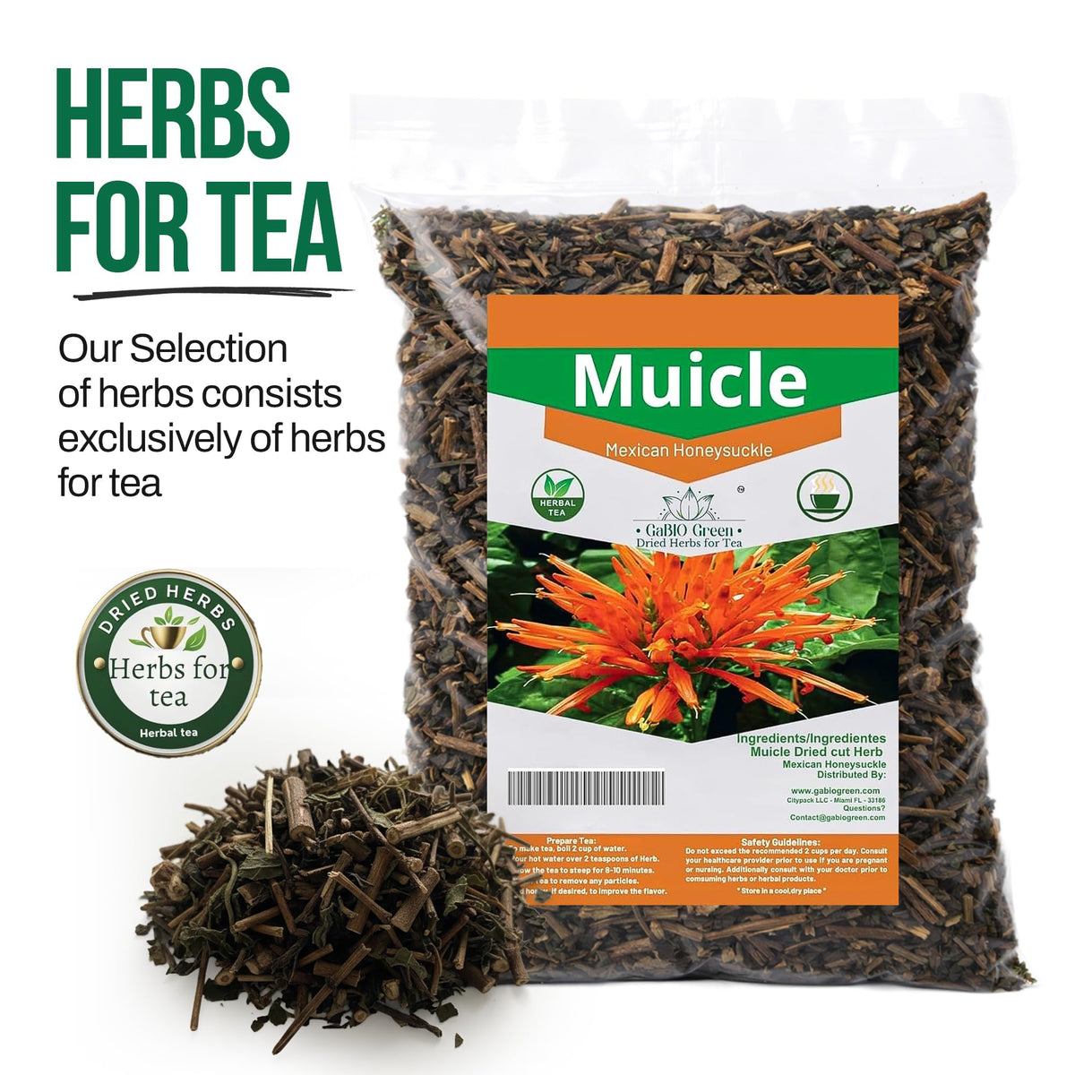 Gabio Green Muicle Mexican Honeysuckle Tea – Caffeine-Free Loose Leaf Herbal Tea (230 g)