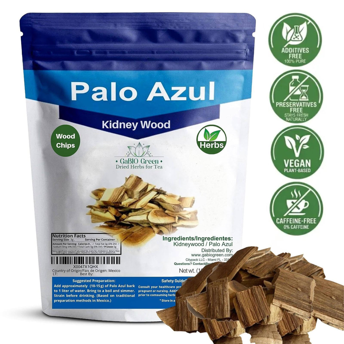Gabio Green Palo Azul Tea Kidneywood – 1 lb Blue Stick Traditional Mexican Infusion