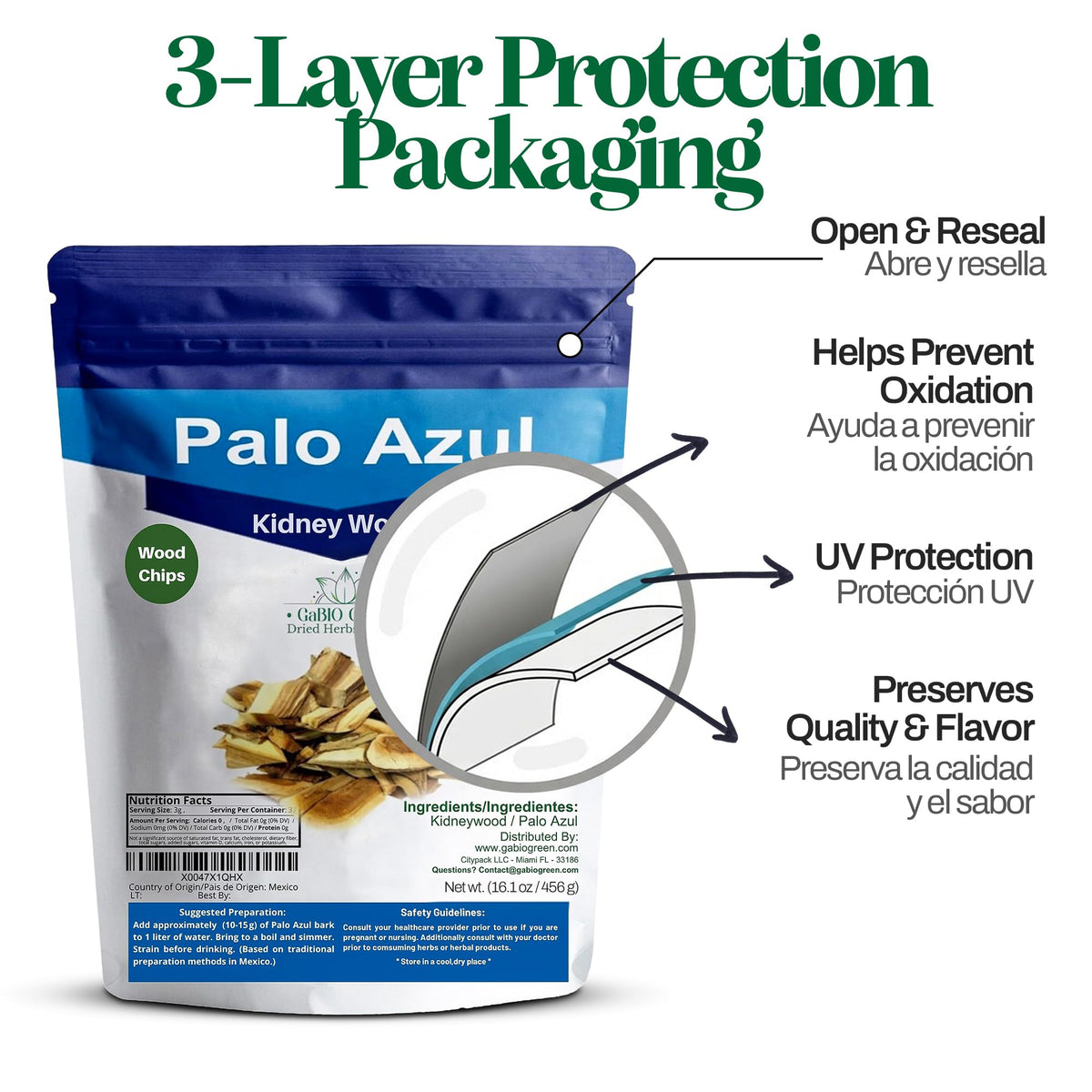 Gabio Green Palo Azul Tea Kidneywood – 1 lb Blue Stick Traditional Mexican Infusion