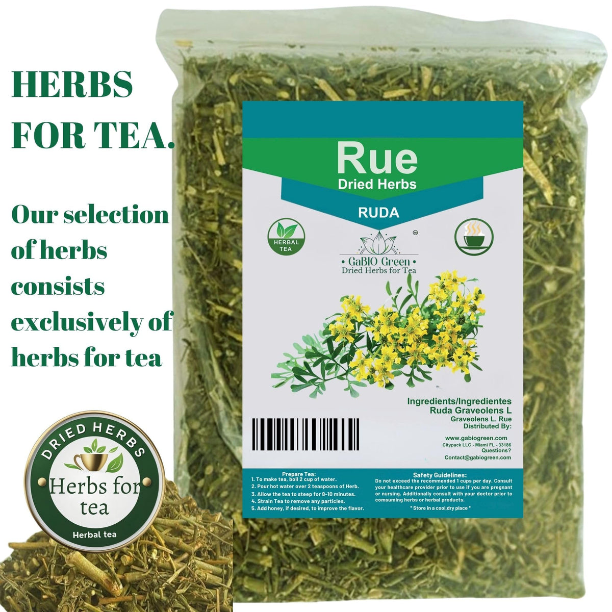 Gabio Green RUE Dried Rue Leaves – Raw Rue Herbs (Ruta graveolens) 8 oz