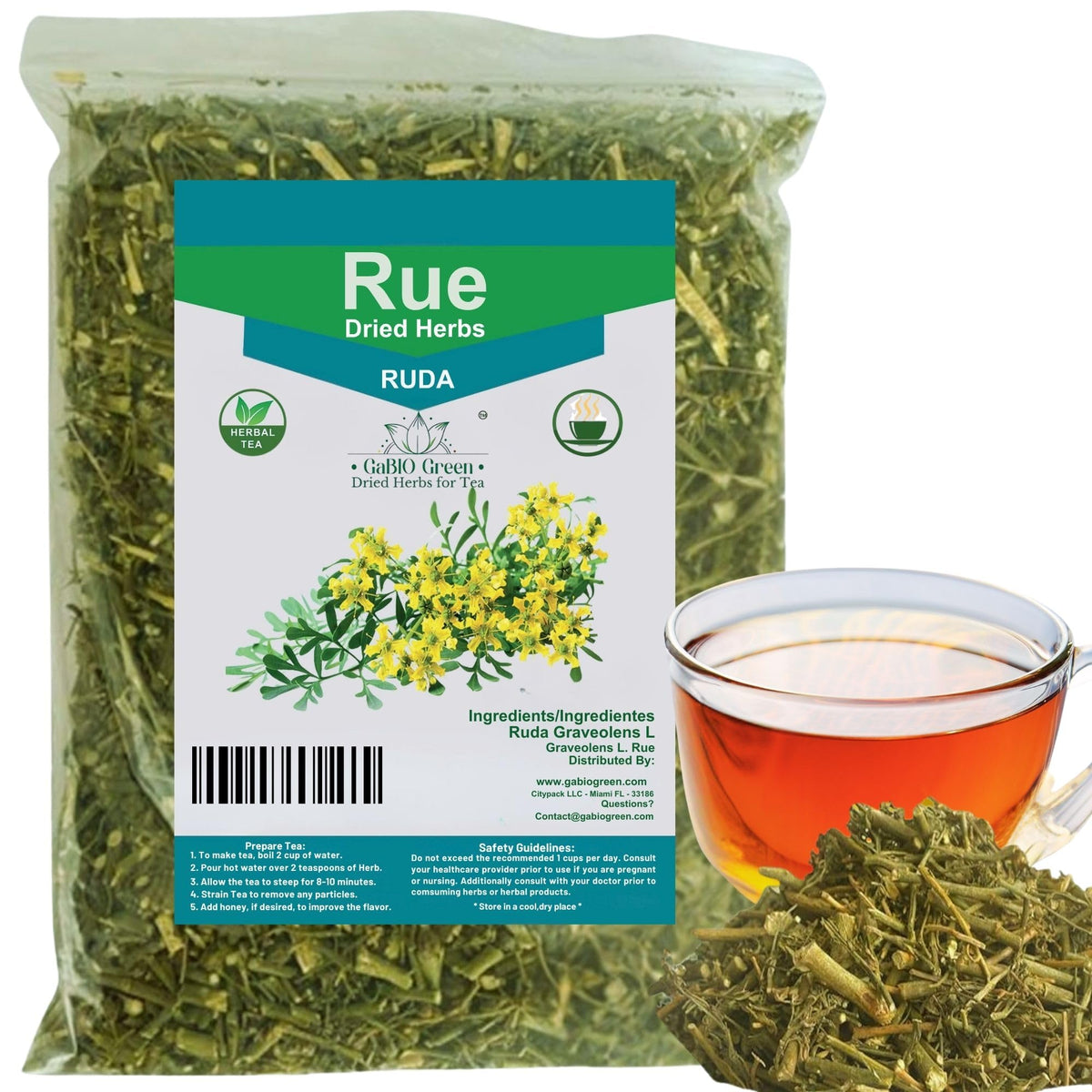 Gabio Green RUE Dried Rue Leaves – Raw Rue Herbs (Ruta graveolens) 8 oz