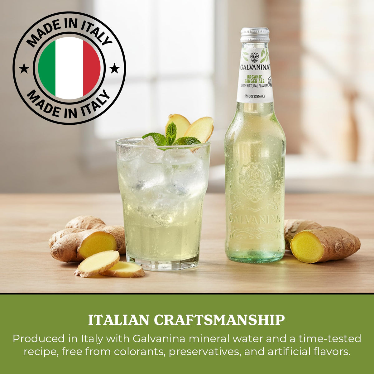 Galvanina Ginger Ale – Premium Organic Italian Sparkling Soda (12 fl oz x6)