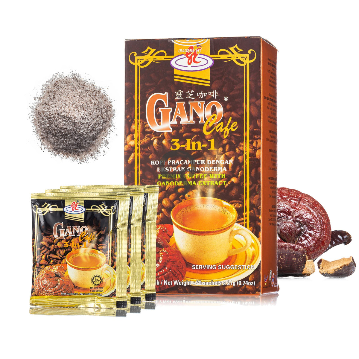 Ganocafe 3in1 Dark Roast Coffee — 3 Boxes, 60 Sachets | Organic Ganoderma | Gano Excel
