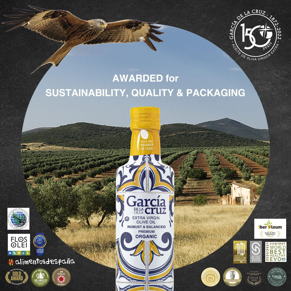García DE LA Cruz 1872 Organic Extra Virgin Olive Oil – Premium Spanish EVOO from Montes de Toledo