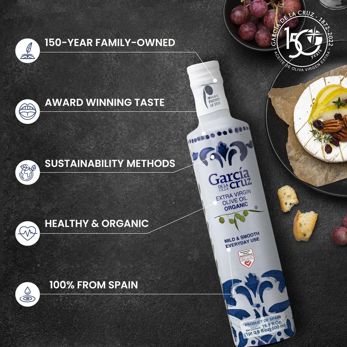 García DE LA cruz 1872 Organic Extra Virgin Olive Oil — Mild, Single-Origin Spanish Olive Oil, Family-Owned