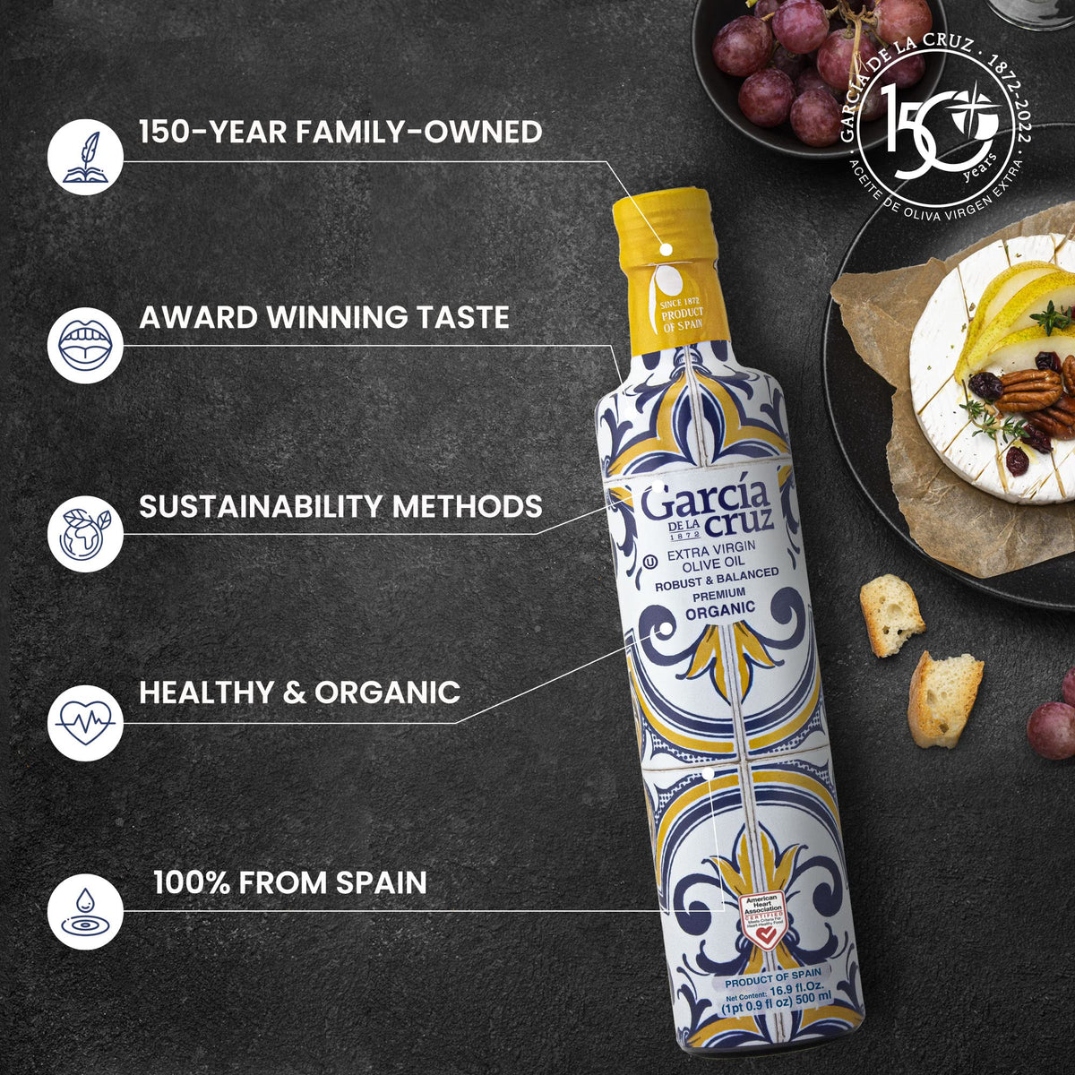 García DE LA Cruz 1872 Organic Extra Virgin Olive Oil – Premium Spanish EVOO from Montes de Toledo