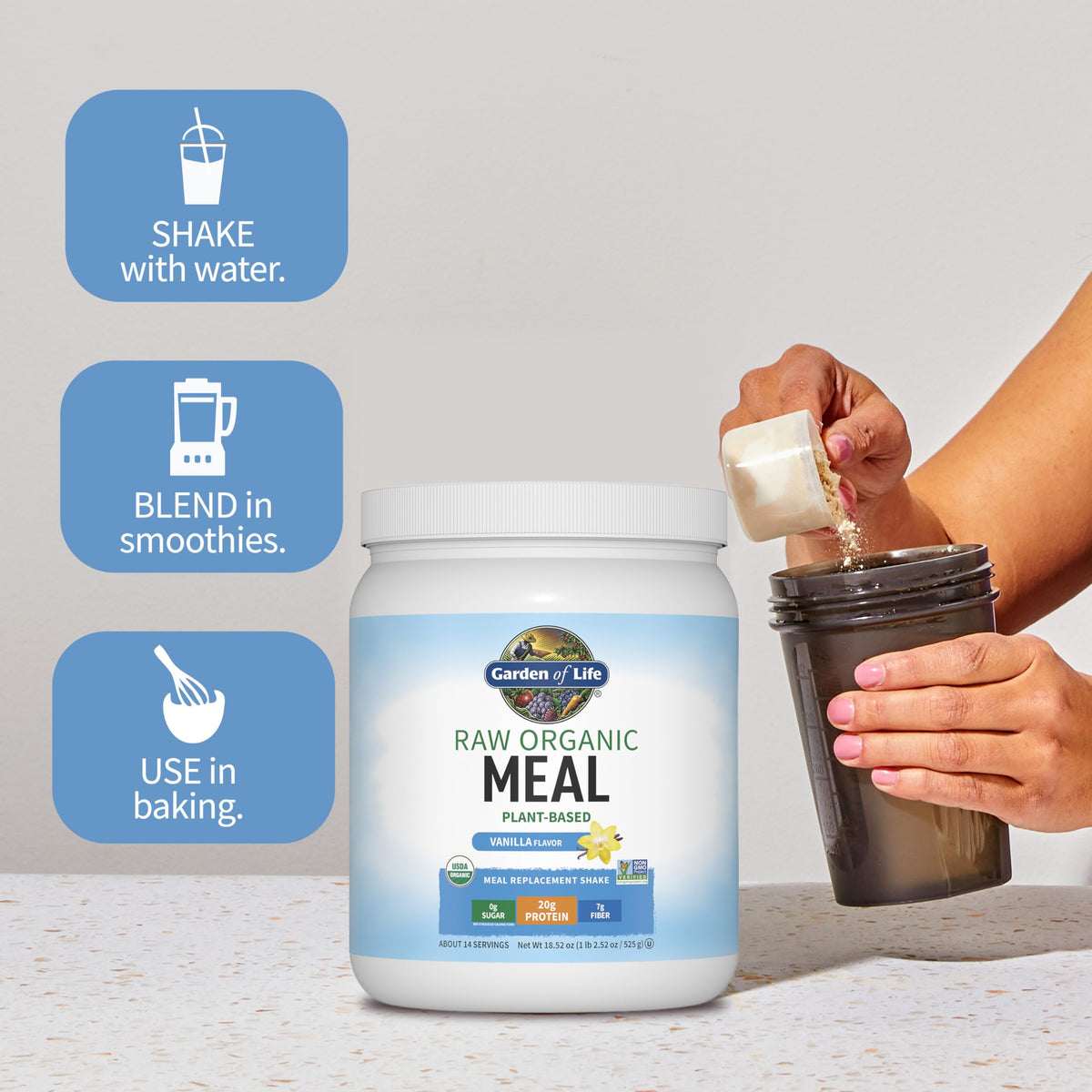 Garden of Life Raw Organic Meal Replacement Shakes – Vanilla Plant-Based Protein, Probiotics, 14 Servings