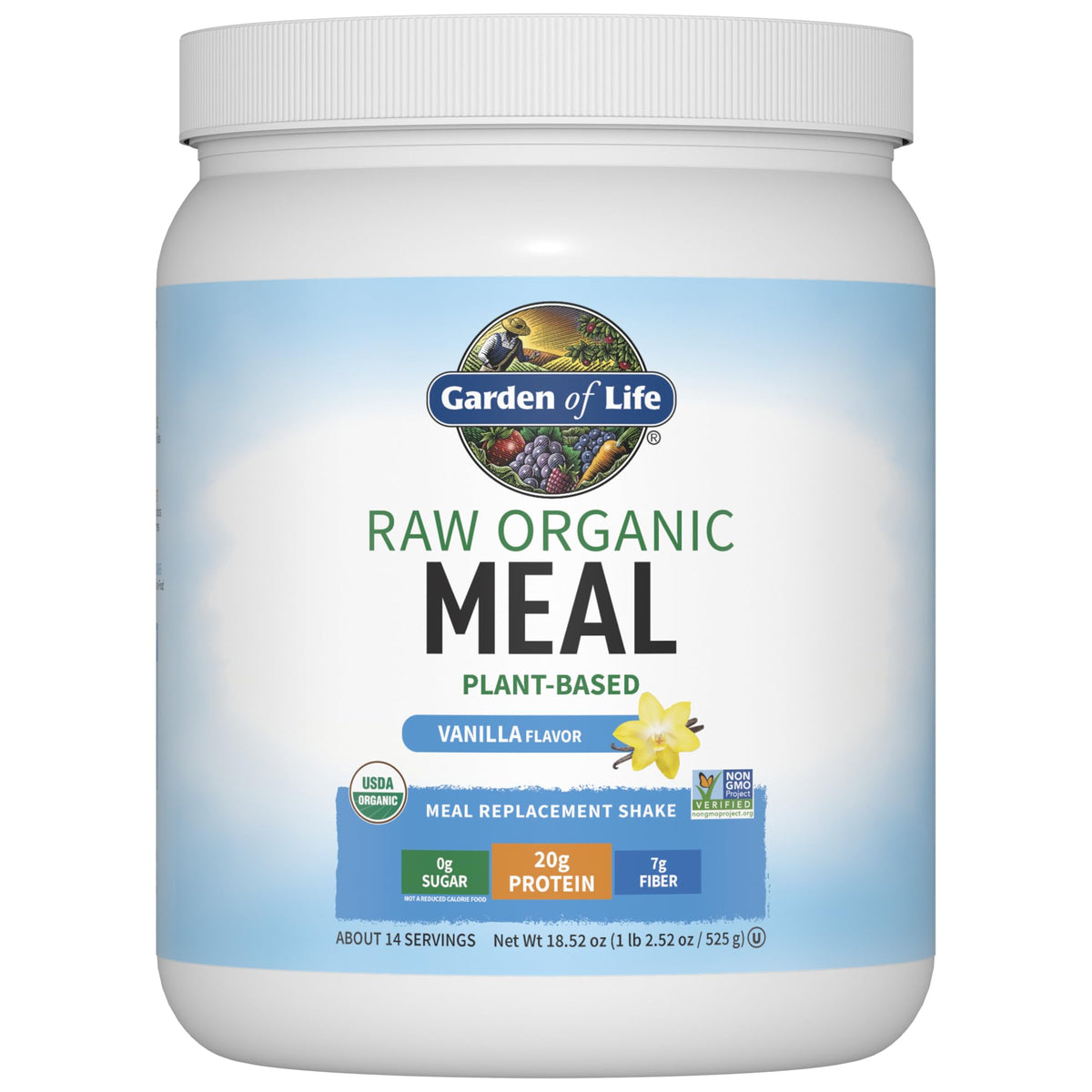 Garden of Life Raw Organic Meal Replacement Shakes – Vanilla Plant-Based Protein, Probiotics, 14 Servings