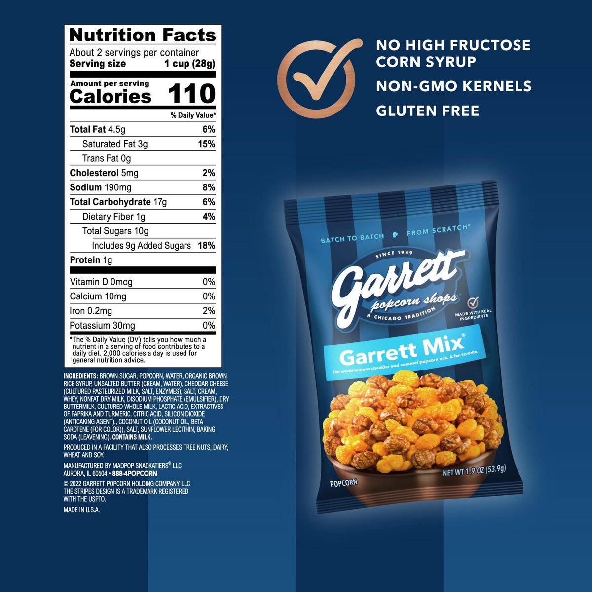 Garrett Popcorn Garrett Mix – Cheese & Caramel Gourmet Popcorn, Gluten Free, 1.9 oz Bags (Pack of 12)