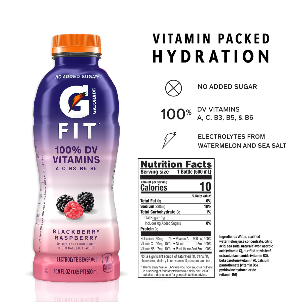 Gatorade Fit Electrolyte Beverage — Blackberry Raspberry, 16.9 oz Bottles (12 Pack) | Real Hydration