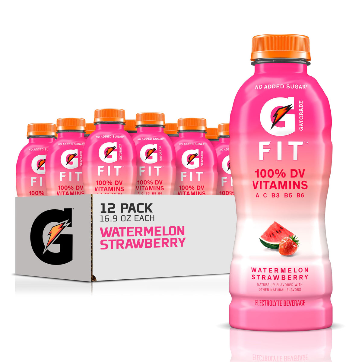 Gatorade Fit Electrolyte Beverage – Watermelon Strawberry, 16.9 oz Bottle Pack (12)