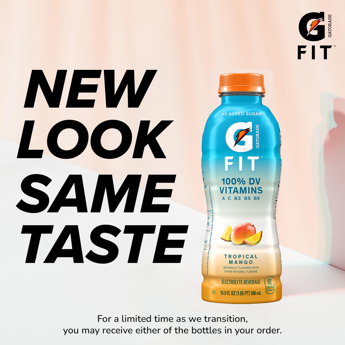 Gatorade Fit Electrolyte Beverage — Real Hydration, No Added Sugar, Tropical Mango (12x16.9 oz)
