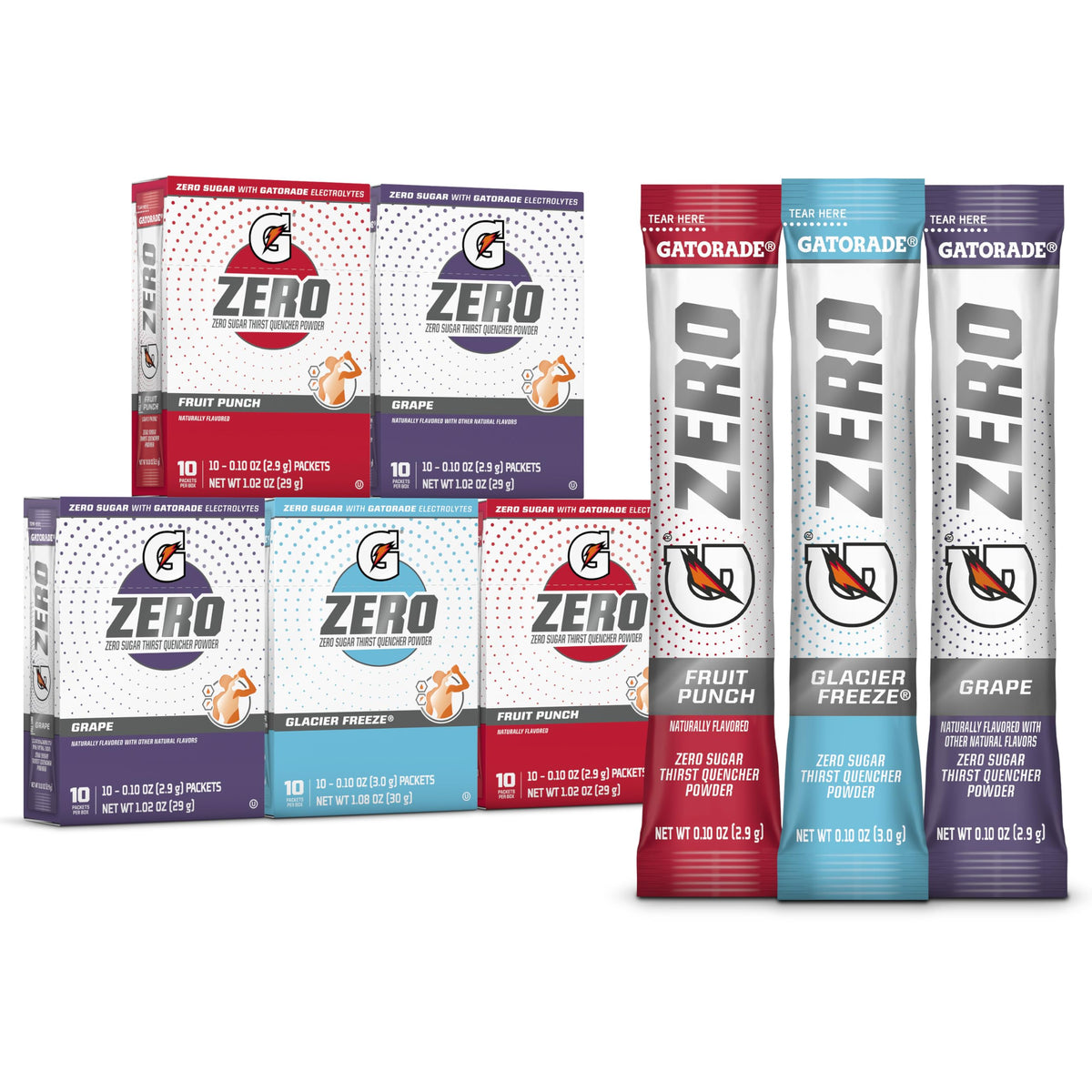 Gatorade G Zero Powder Fruit Punch Variety Pack – 0.10oz Packets, 50-Count (5 x 10)