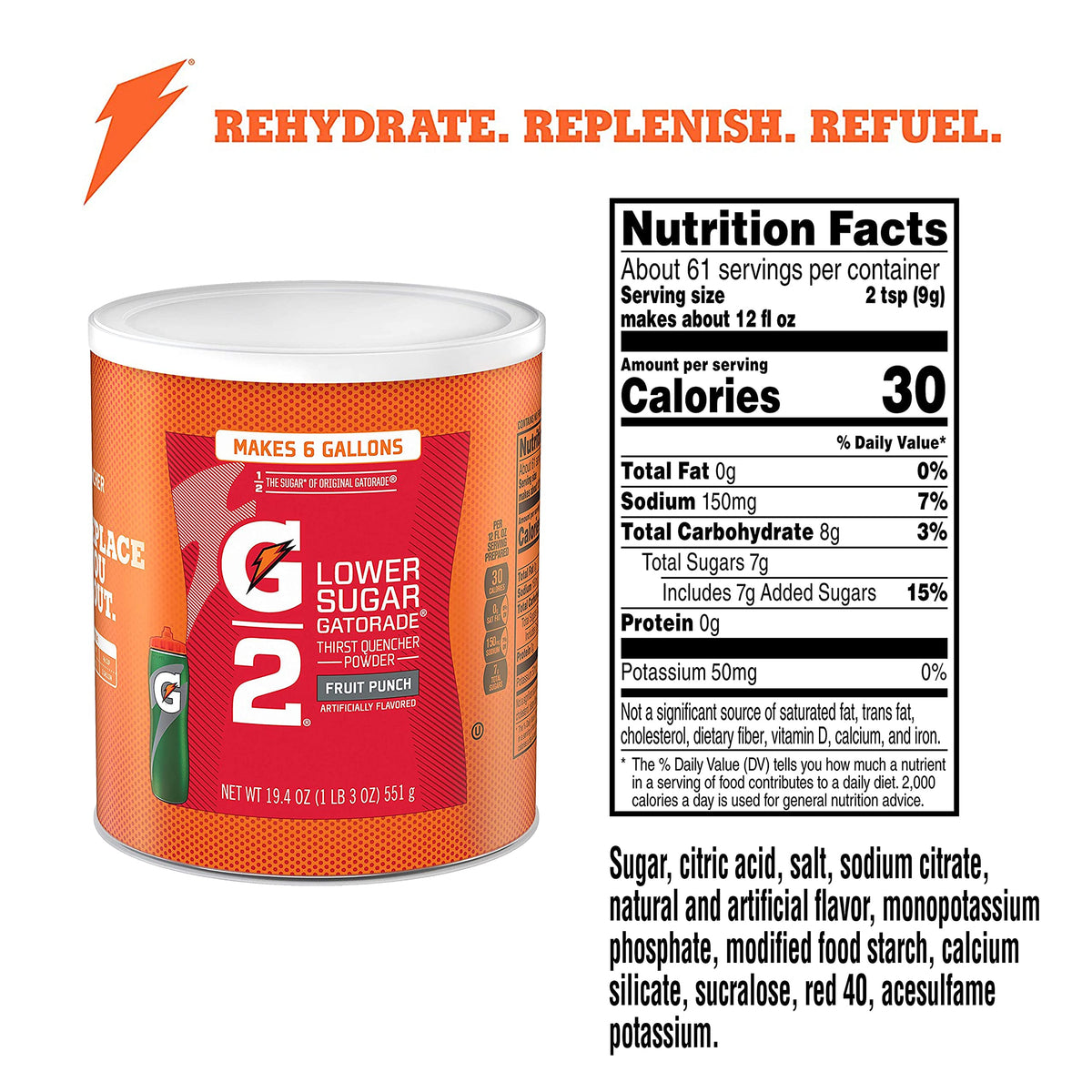 Gatorade G2 Thirst Quencher Powder – Fruit Punch, 3-Canister Pack