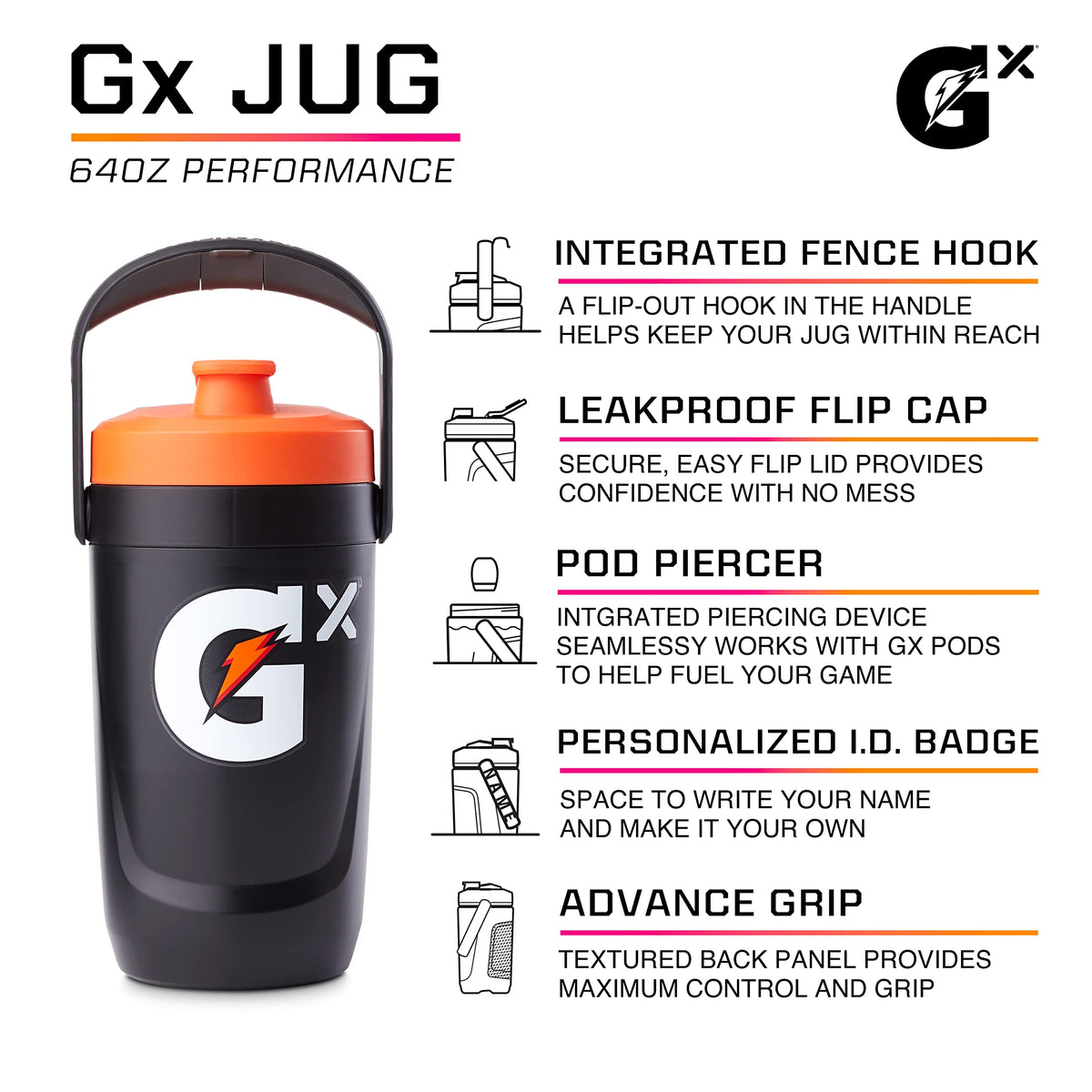 Gatorade Gx Performance Jug 64oz – Leakproof, Non-Slip Grip