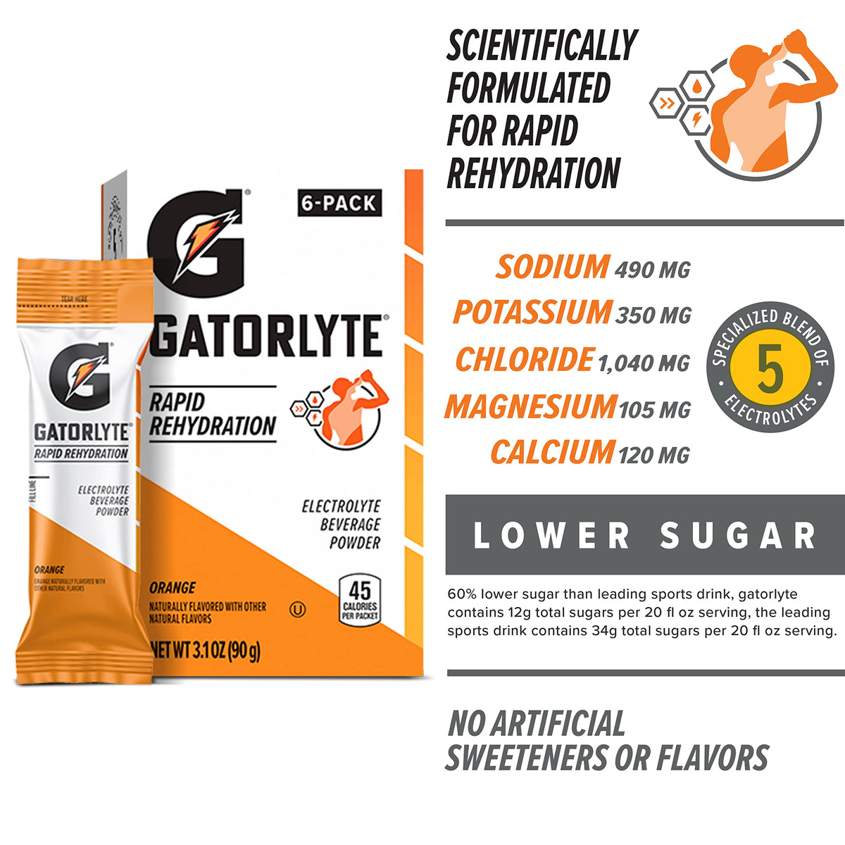 Gatorlyte Orange Powder – 48 Sticks, Makes 20 Fl Oz, Rapid Rehydration