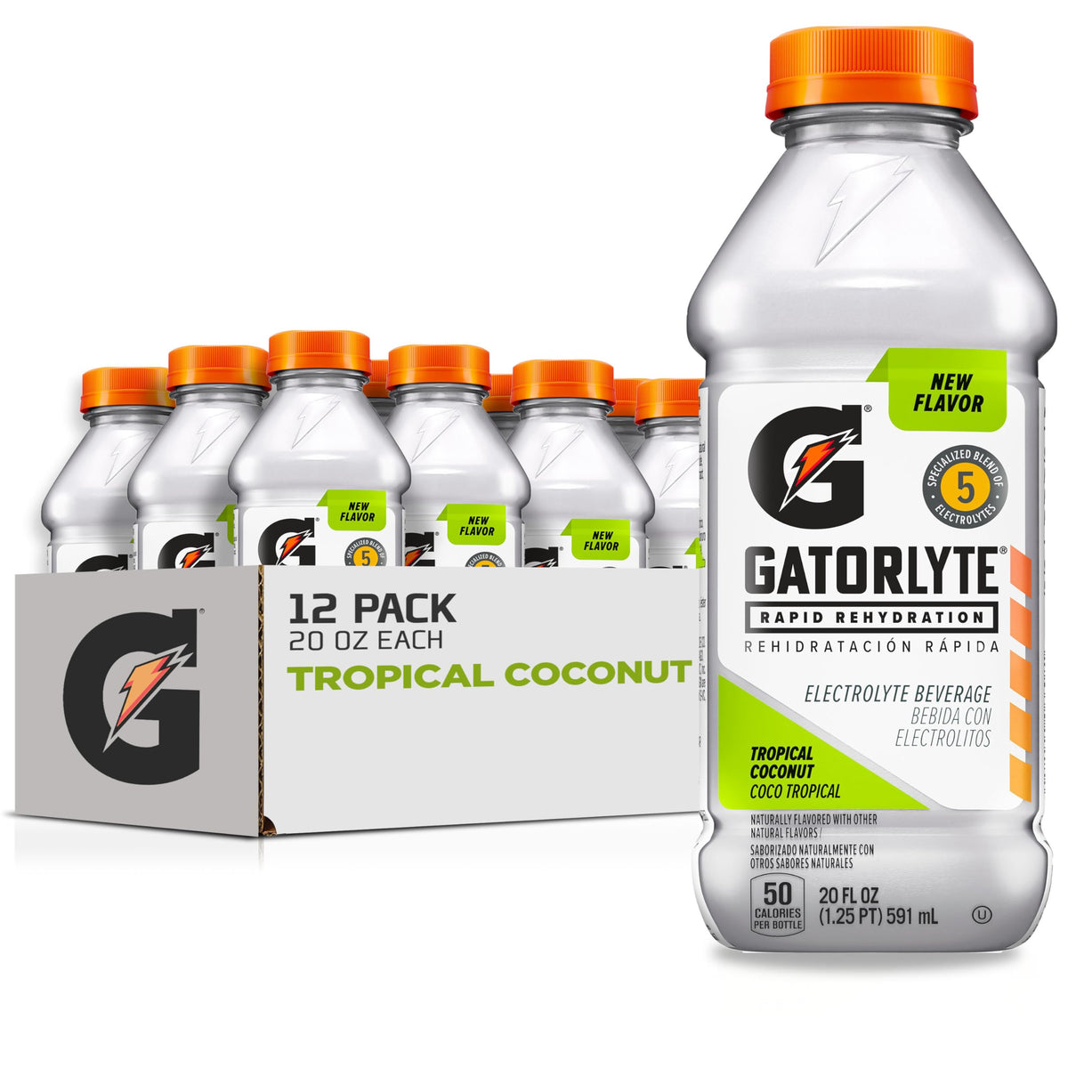 Gatorlyte Rapid Rehydration Electrolyte Drink – Tropical Coconut, 12-Pack, 20 fl oz Bottles