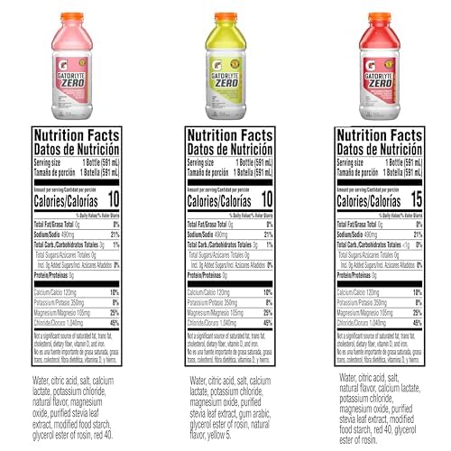 Gatorlyte Zero Rehydration Electrolyte Drink – 12 Pack, 20 fl oz Bottles, 3 Flavor Variety, Zero Sugar