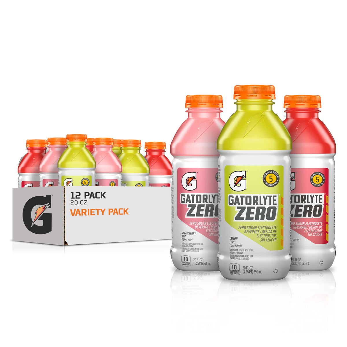 Gatorlyte Zero Rehydration Electrolyte Drink – 12 Pack, 20 fl oz Bottles, 3 Flavor Variety, Zero Sugar