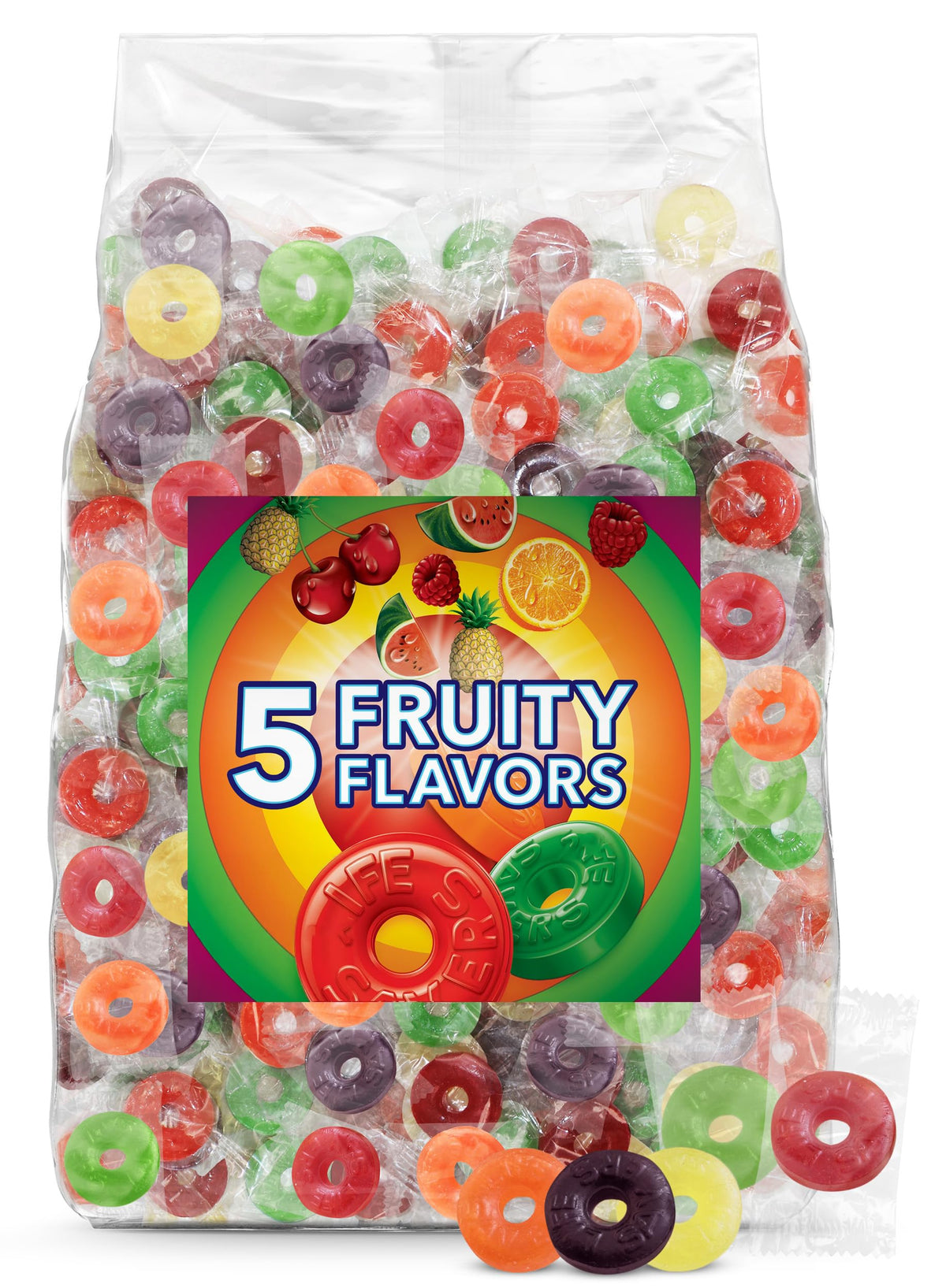 GEEOOLLAH Fruit Variety Hard Candy Bulk Pack – 2 lb 2 oz, Five Flavor Ring Candies