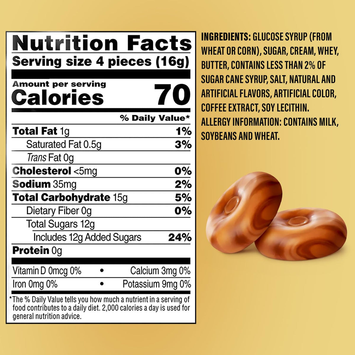 GEEOOLLAH Hard Caramel Coffee Candy – 1lb, Individually Wrapped