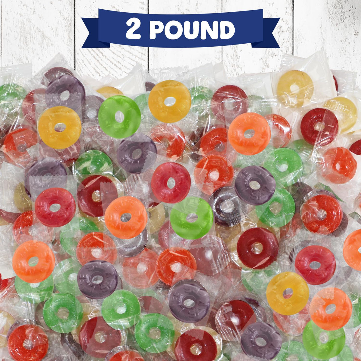 GEEOOLLAH Fruit Variety Hard Candy Bulk Pack – 2 lb 2 oz, Five Flavor Ring Candies