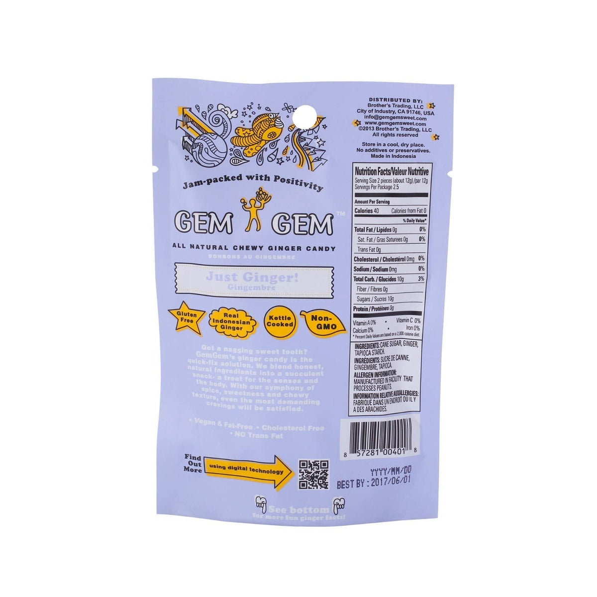 Gem Gem Ginger Candy Chewy Ginger Chews (Original) – 5.0 oz, Pack of 6 | Vegan, Gluten-Free