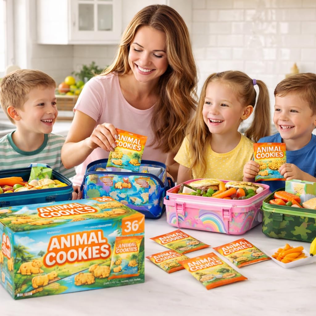 Generic Animal Crackers Cookies – 36-Count Bulk Pack, 2 oz Individual Bags | Grab-and-Go Snack